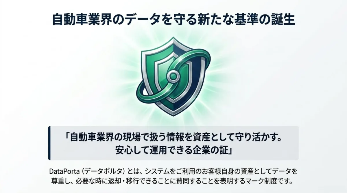 DataPortaマーク 自動車業界の現場で扱う情報を資産として守り活かす、安心して運用できる企業の証