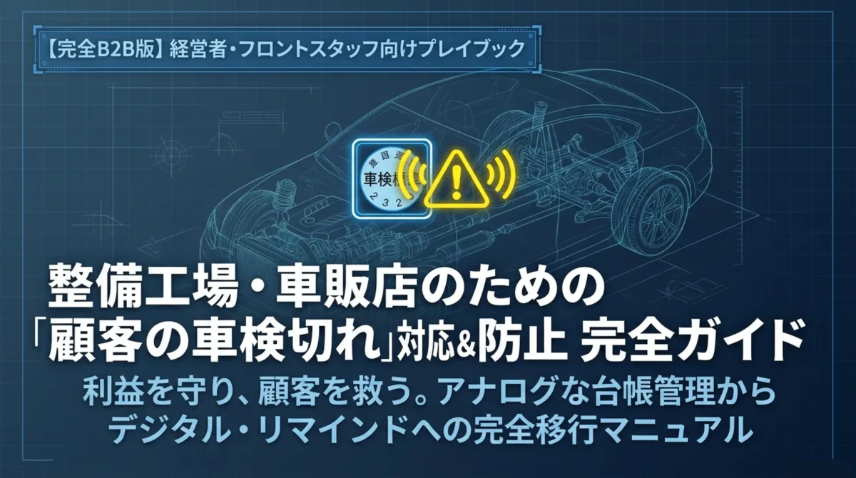 整備工場・車販店のための「顧客の車検切れ」対応&防止 完全ガイド。利益を守り、顧客を救う。アナログな台帳管理からデジタル・リマインドへの完全移行マニュアル【完全B2B版】経営者・フロントスタッフ向けプレイブック