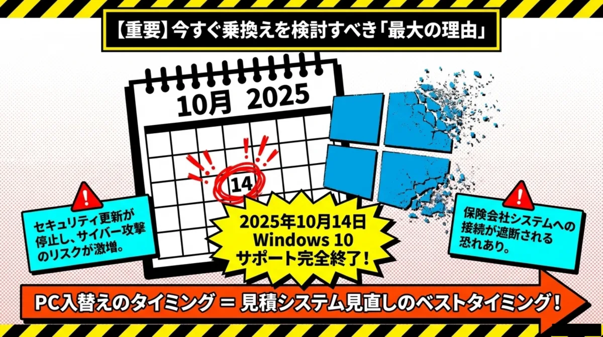 Windows 10 サポート完全終了:2025年10月14日、セキュリティ更新停止と保険会社システムへの接続遮断リスク