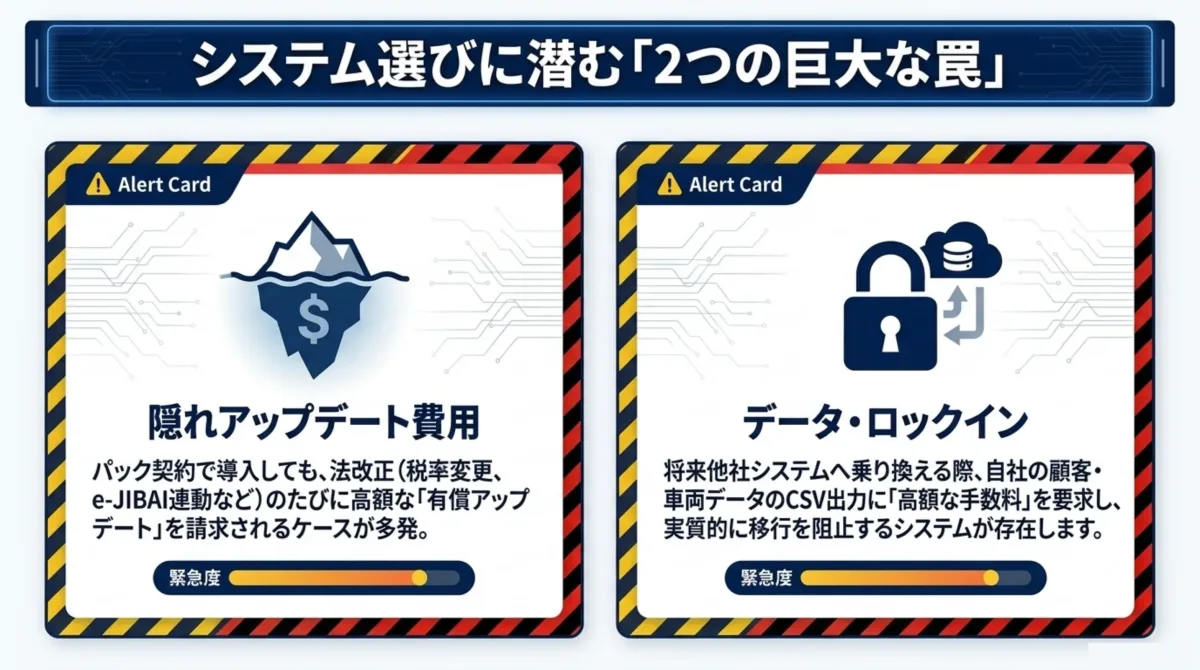 システム選びの2つの罠:隠れアップデート費用とデータ・ロックイン