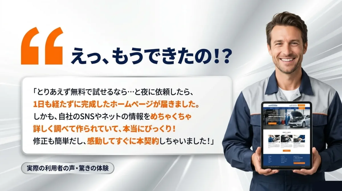 利用者の声 えっもうできたの 1日も経たずに完成したホームページが届いた驚きの体験